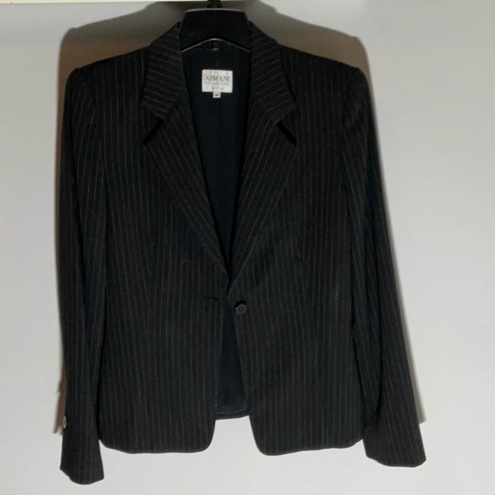 Vintage Armani Collezioni Black Pinstripe Blazer.  Size 42